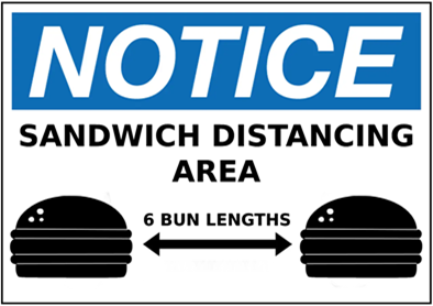 Sandwich Distancing Area notice sign: 6 bun lengths