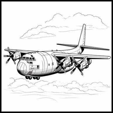 Illustration of an AC-130 transport plane in flight