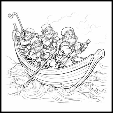 Illustration of the crew rowing their boat home