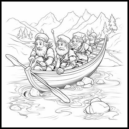 Illustration of the crew rowing toward the Chicken Kingdom