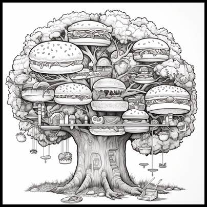 Illustration of sandwiches growing on a tree