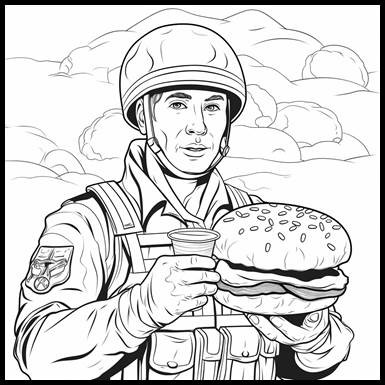 Illustration of a soldier holding a finished IDT Sandwich